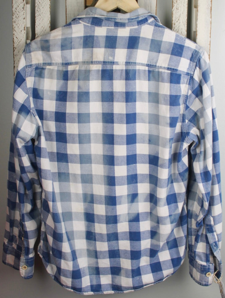 Vintage Blue and White Flannel with Dove Grey Suede Size Small