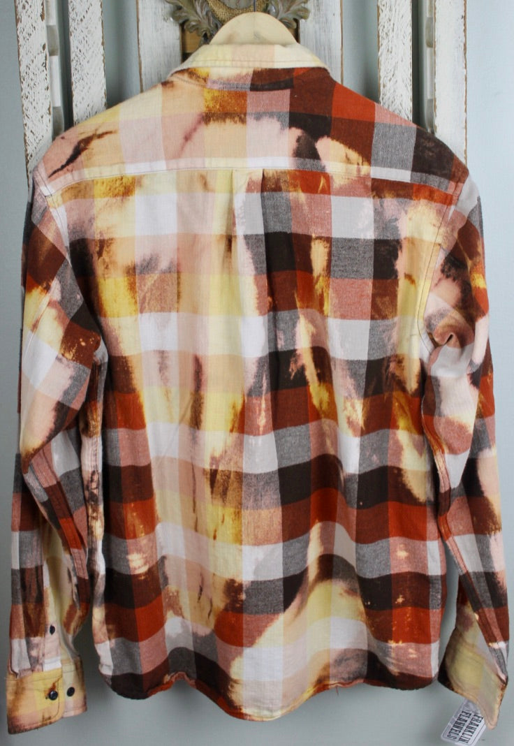 Vintage Orange, Yellow, Cream, and Brown Flannel Size Large