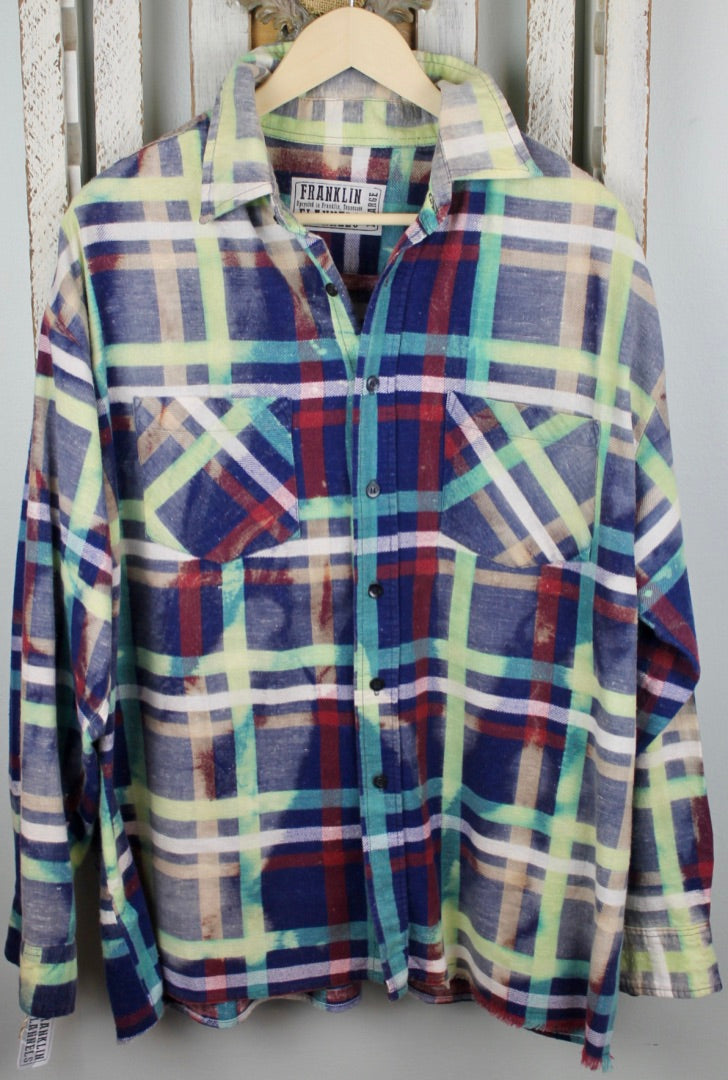 Vintage Royal Blue, Turquoise, Lime Green, and Burgundy Flannel Size Extra Large