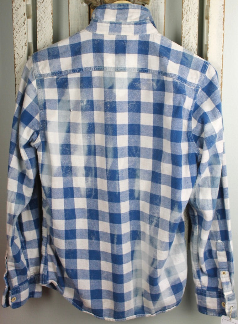 Vintage Blue and White Flannel with Grey Suede Size Small