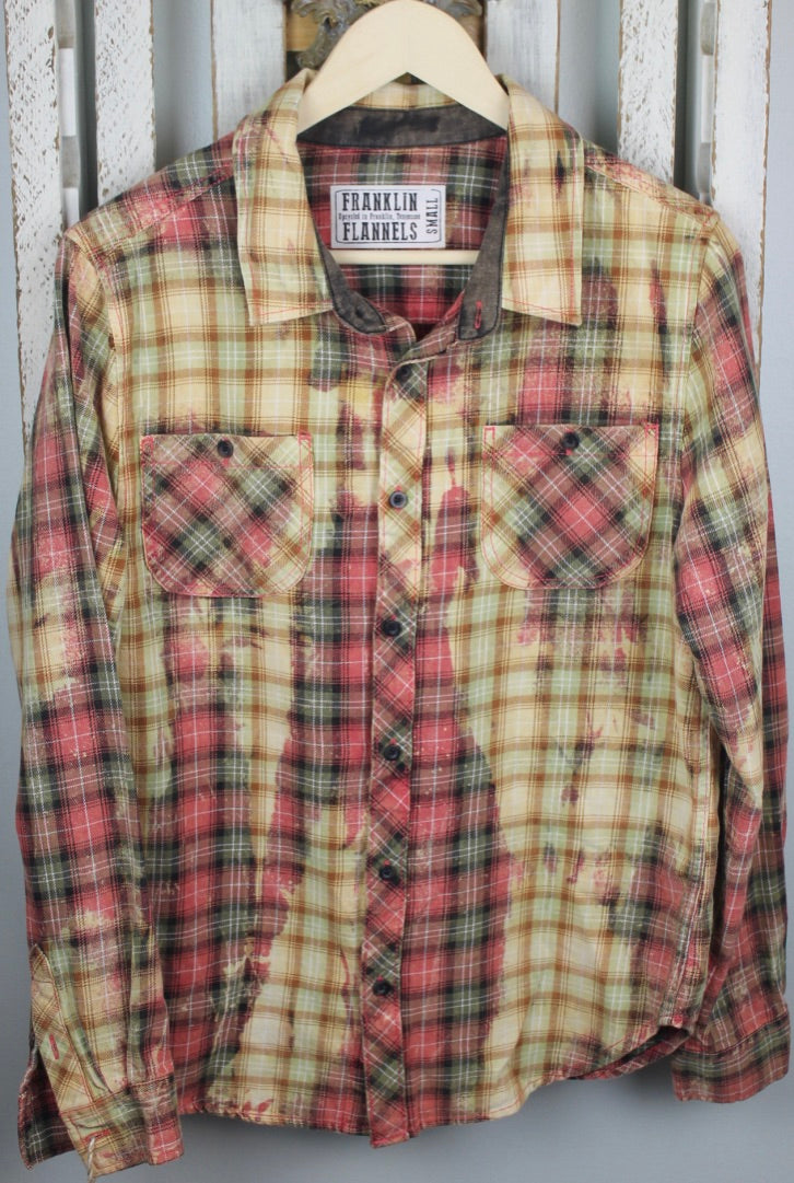 Vintage Peach, Yellow, Cream, and Light Green Flannel Size Small