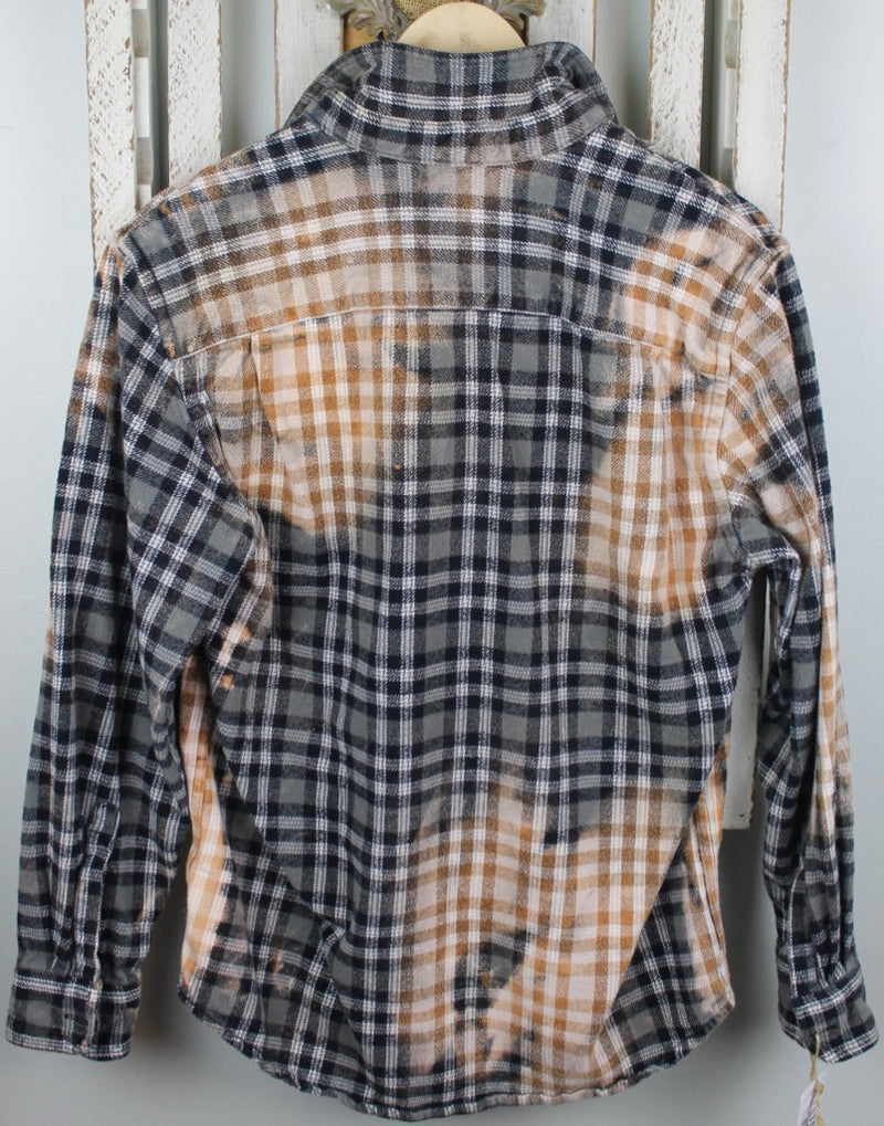 Vintage Grey, Black, Cream, and Gold Flannel Jacket Size Small
