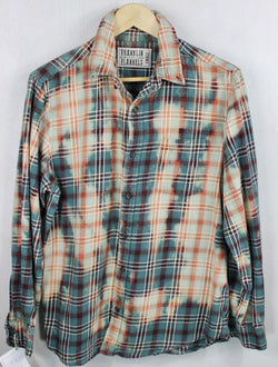 Vintage Teal Blue and Rust Flannel Size Small