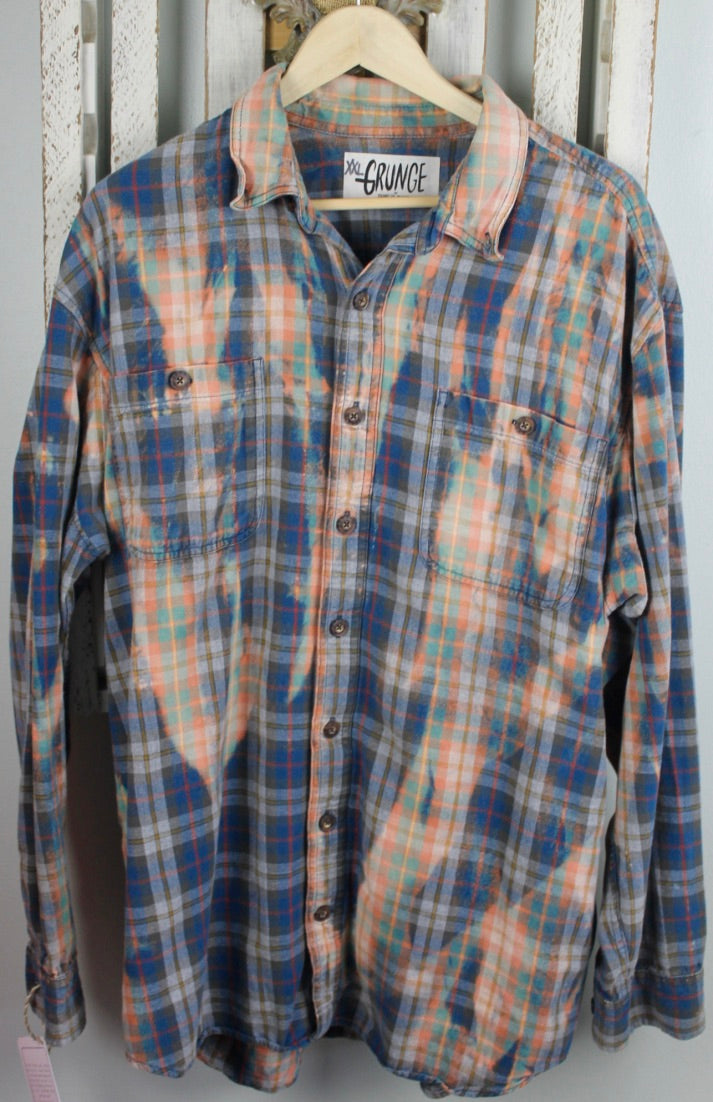 Grunge Blue, Gold, Red, and Green Flannel Size XX-Large
