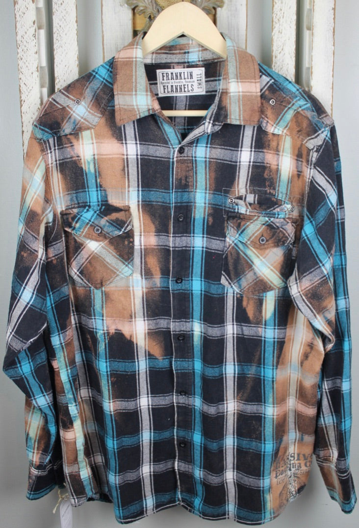 Vintage Turquoise, Black, White, and Beige Flannel Size Large