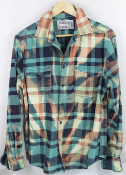 Vitnage Teal, Navy Blue and Light Green Flannel Size Medium