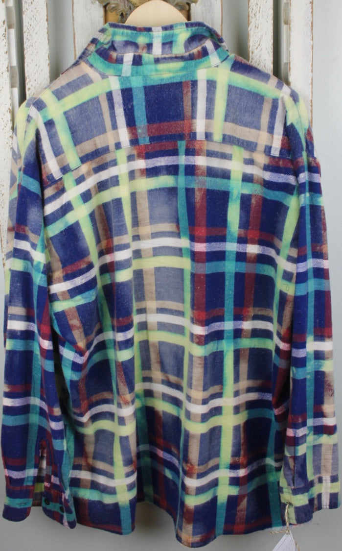 Vintage Royal Blue, Turquoise, Lime Green, and Burgundy Flannel Size Extra Large