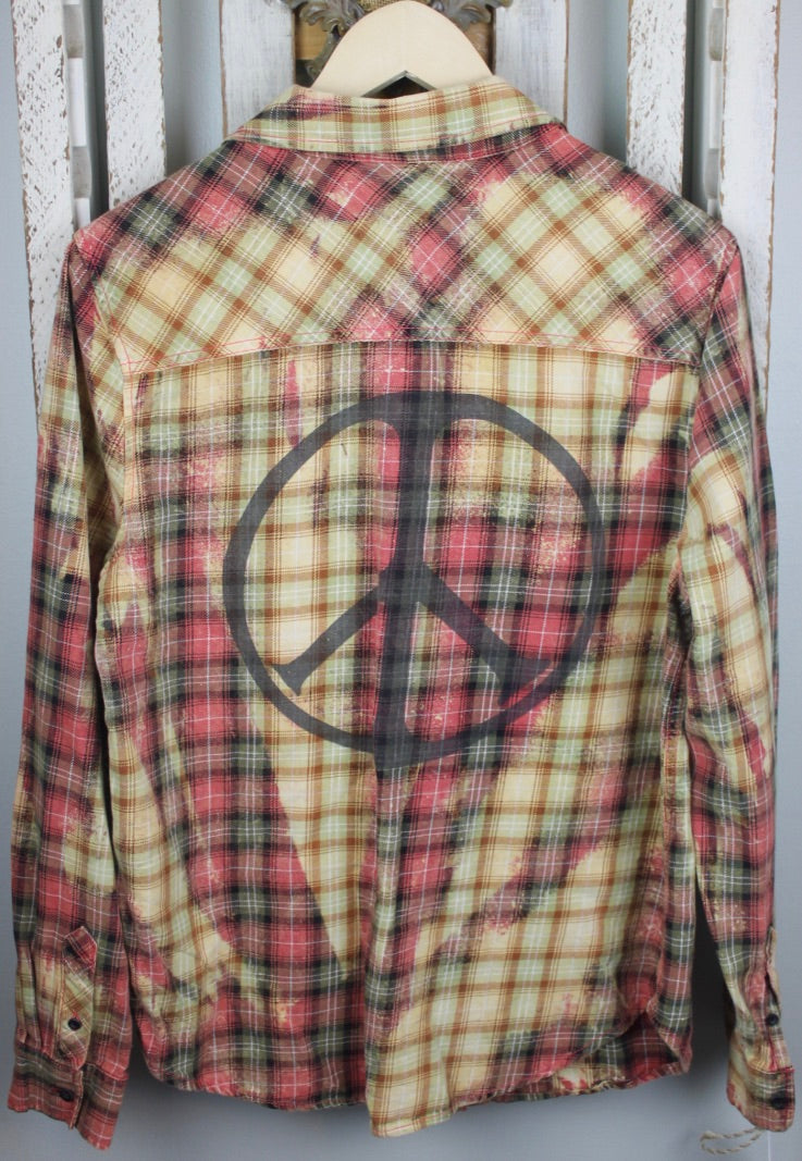 Vintage Peach, Yellow, Cream, and Light Green Flannel Size Small